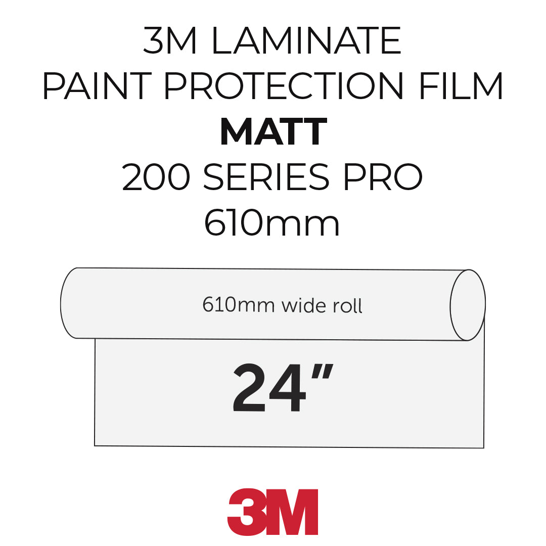 3M laminate paint protection film 200 Series Pro packaging with roll dimensions on a white background