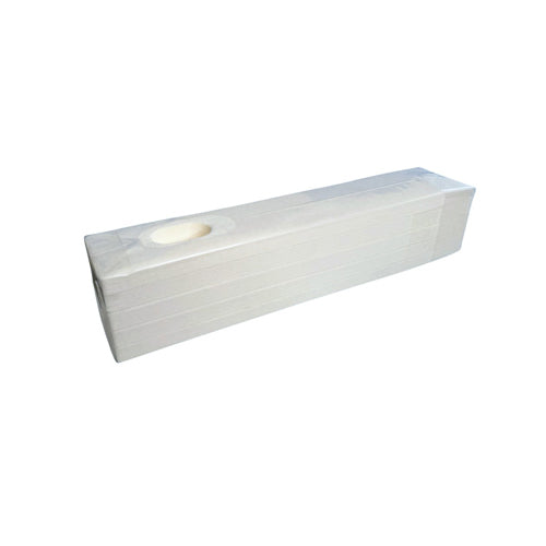 A white rectangular drain pad, likely made of plastic, with a hole in the center for waste liquid collection.