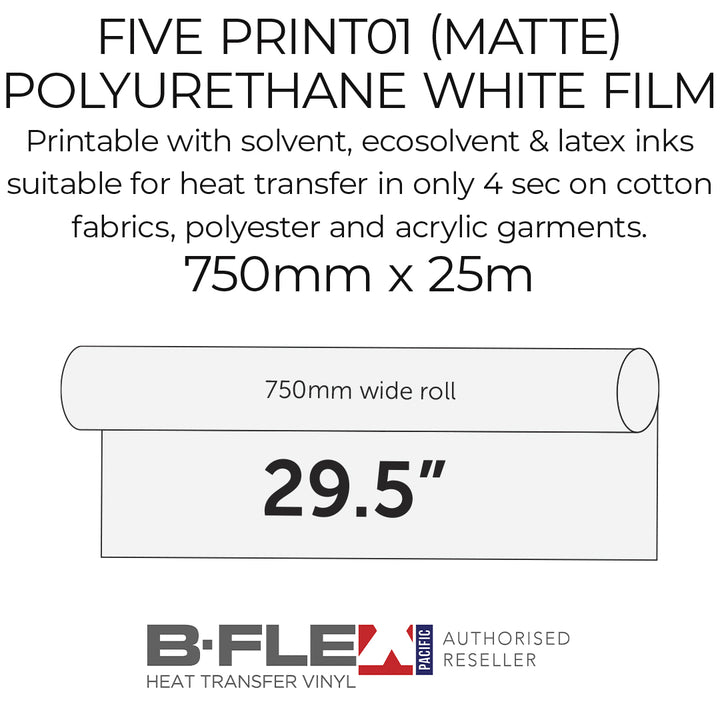 B-Flex heat transfer vinyl roll with specifications on a white background