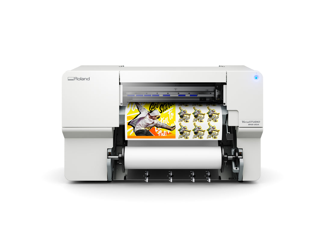 Roland digital printing machine on a white background