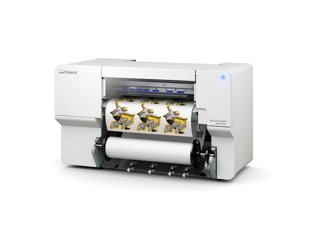 BN2-20A printer with a roll of labels on a white background