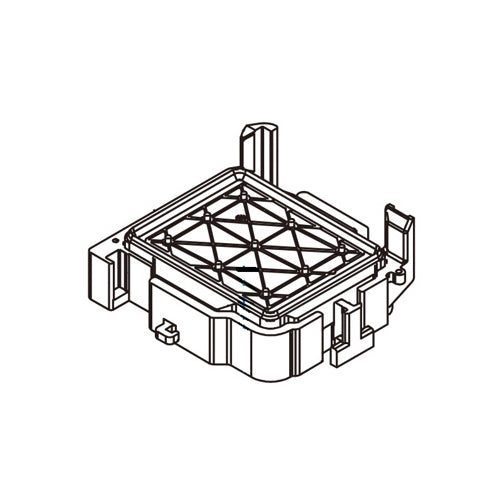 Black and white line drawing of a square plastic component of a cap top with a triangular grid pattern on top, shown on a plain white background.