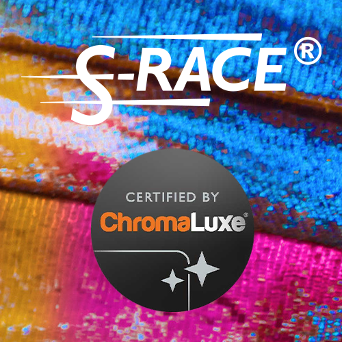 S-RACE logo with ChromaLuxe certification on a colorful background