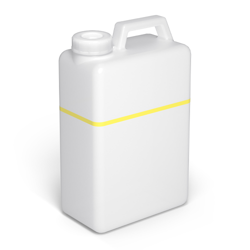A white plastic waste ink bottle with a handle and a yellow horizontal stripe on the front, shown on a clean white background.
