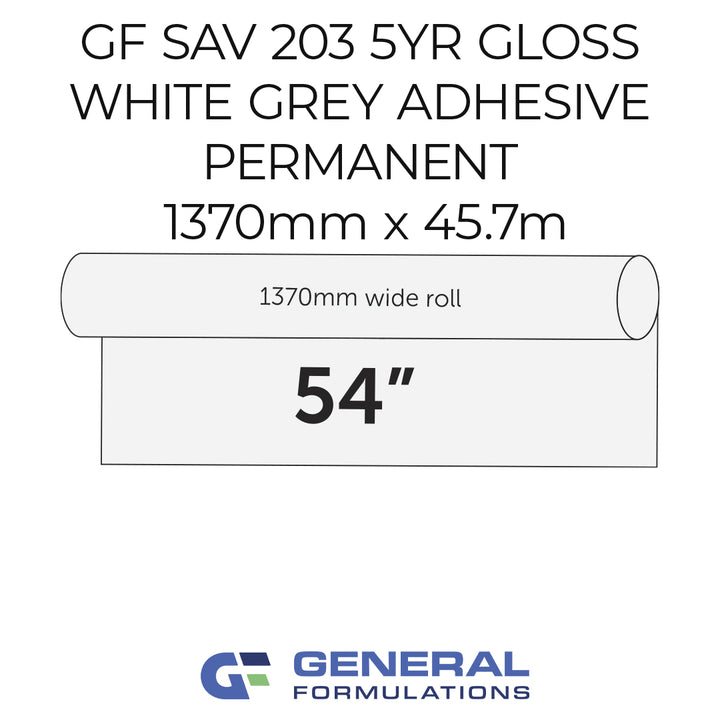 Roll of white adhesive with specifications and General Formulations logo