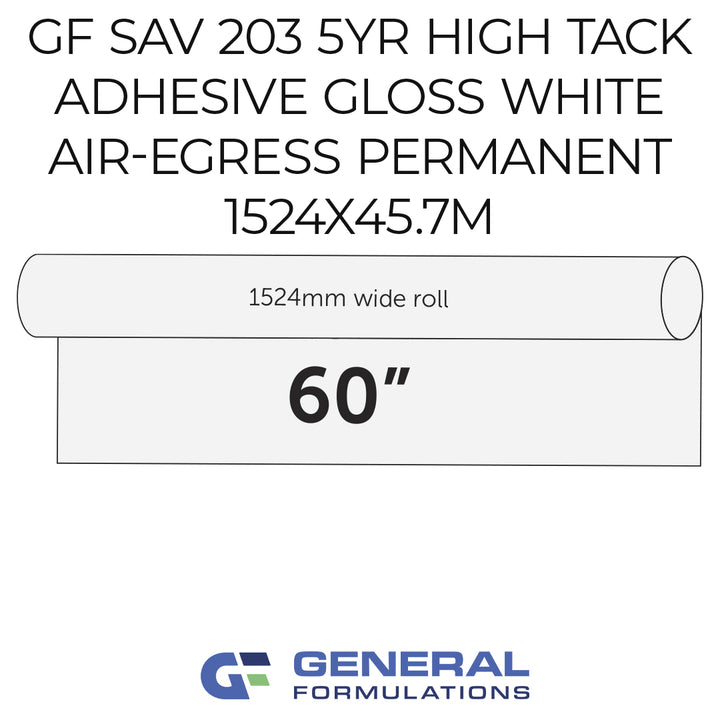 Roll of adhesive film with specifications and General Formulations logo on a white background