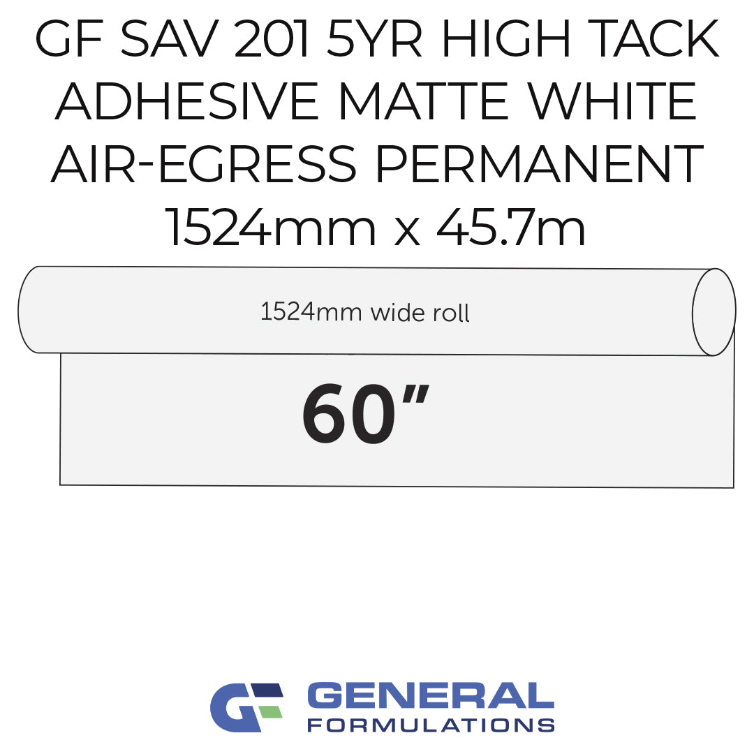 Roll of adhesive with specifications and General Formulations logo