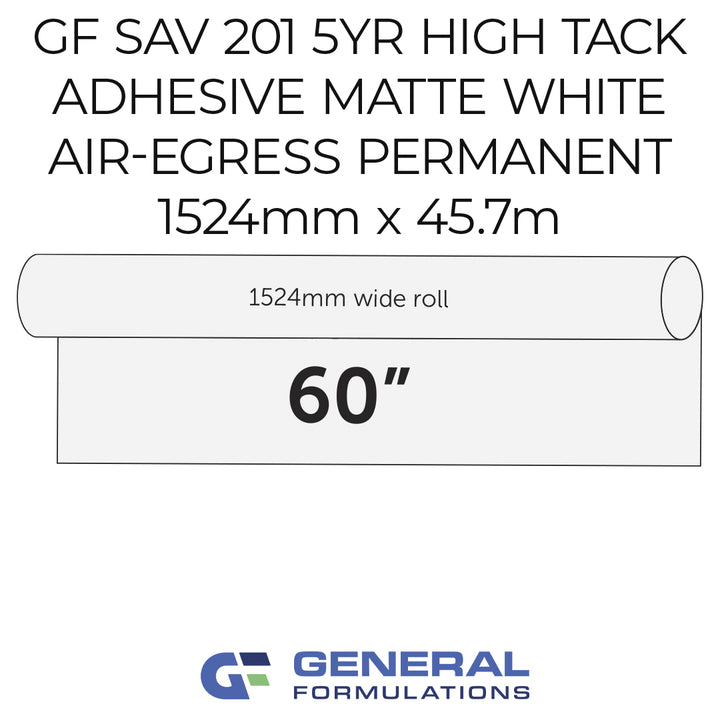 Roll of adhesive with specifications and General Formulations logo