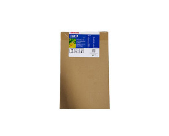A brown cardboard box of Mimaki SB411 blue dye sublimation ink, shown against a plain white background.