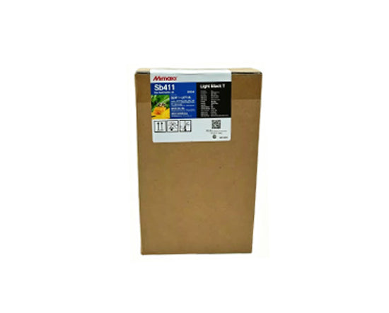 A brown cardboard box of Mimaki SB411 Light Black dye sublimation ink, shown against a plain white background.