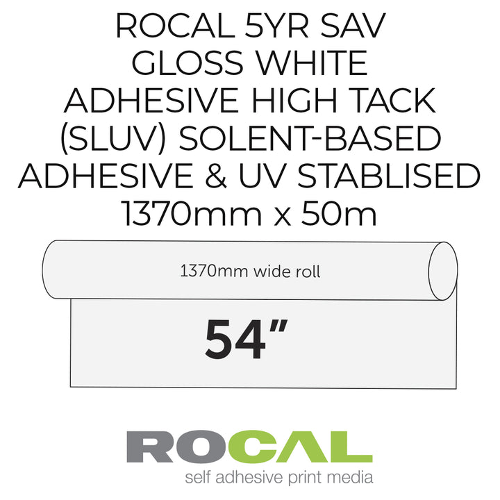 Adhesive label with product details and Rocal branding on a white background