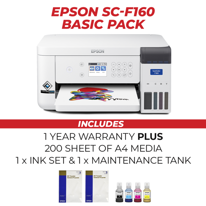 Epson SureColor SC-F160 A4 Dye Sublimation Printer with Compact Design for Small Business Custom Merchandise Printing.