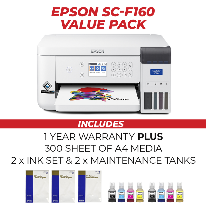 Epson SureColor SC-F160 A4 Dye Sublimation Printer with Compact Design for Small Business Custom Merchandise Printing.
