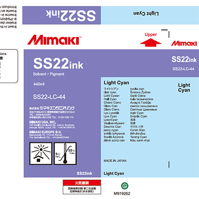 Mimaki SS22 ink cartridge label for light cyan color