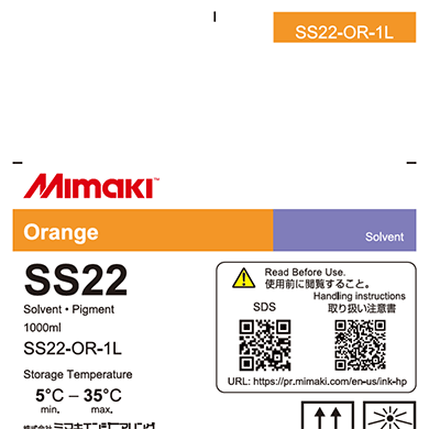 Mimaki solvent ink cartridge label for SS22 color on a white background
