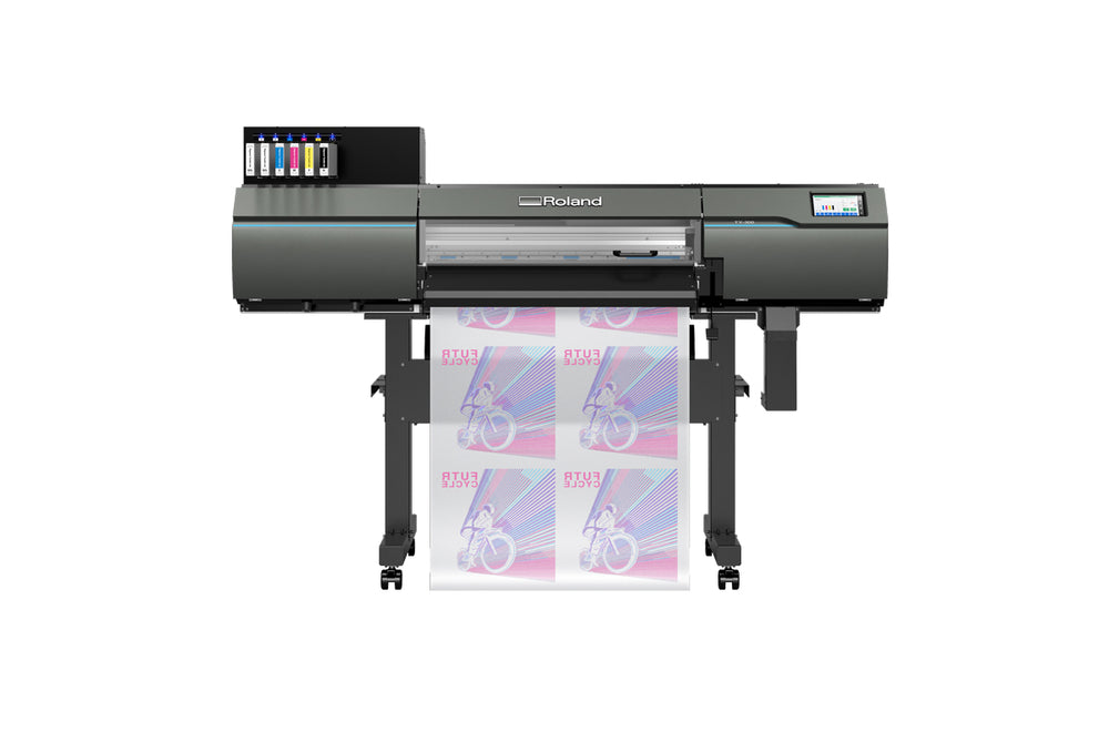 Roland DG TY-300 DTF Roll Printer with printed media
