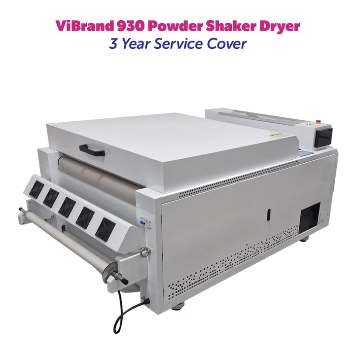 ViBrand 930 Powder Shaker Dryer on a white background with text about service cover.