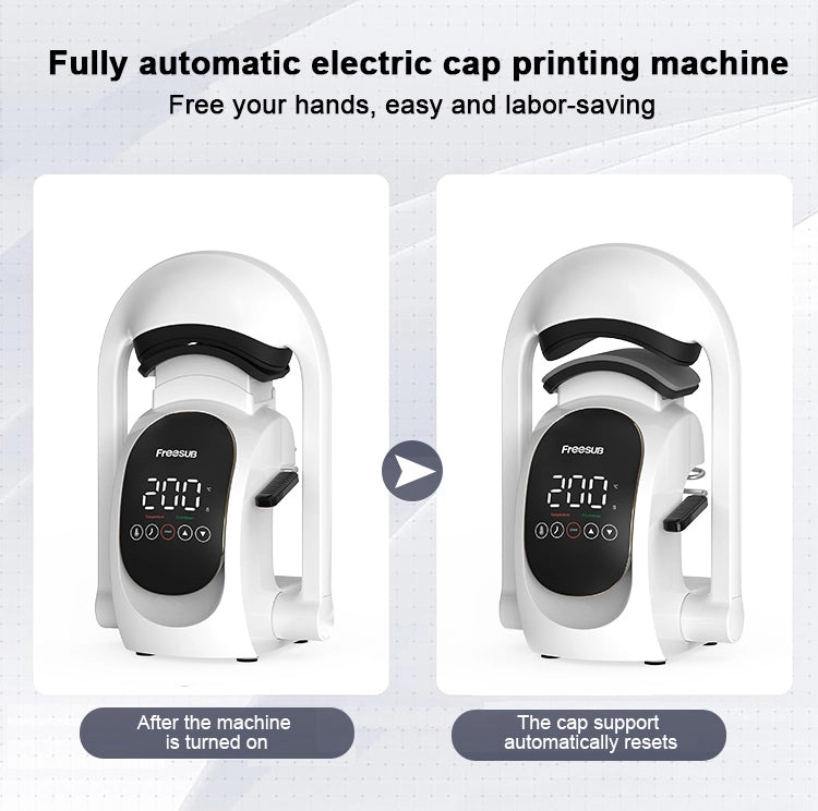 Fully automatic electric cap printing machine with digital display on a white background