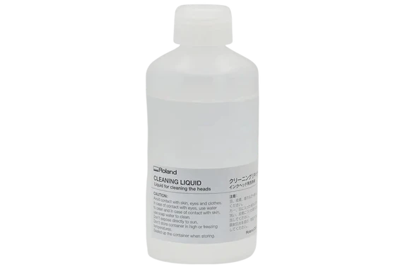 Bottle of Roland cleaning liquid on a white background