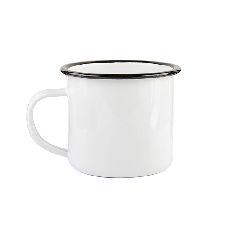Box of 48 Enamel Coffee Mugs 350ml for Sublimation - White/Black Rim